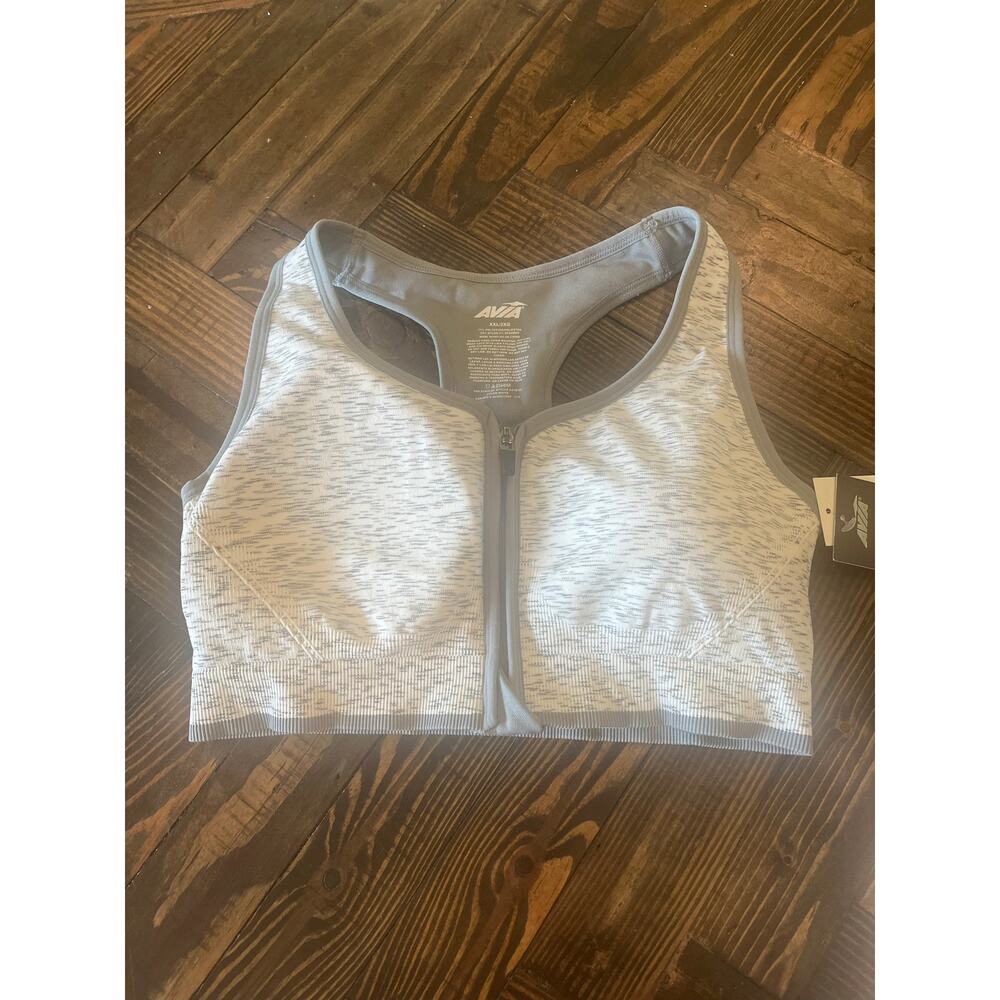 Avia Women Zip Front Medium Support Sports Bra Heather Gray XXL Active Running